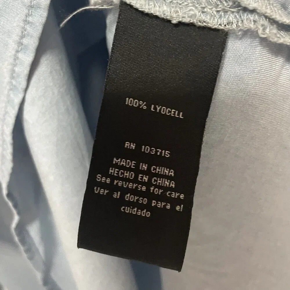 Zac & Rachel Women 2X Chambray Button Up Shirt Blue Tunic Roll Tab Sleeve Top - Picture 7 of 9